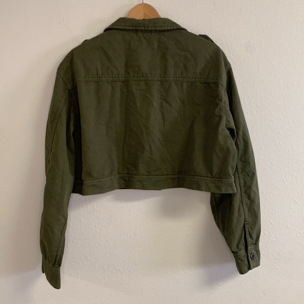 NWT All Saints Cadie Military Jacket in Khaki Green Cropped Linen Jacket Size 12 - Picture 6 of 8
